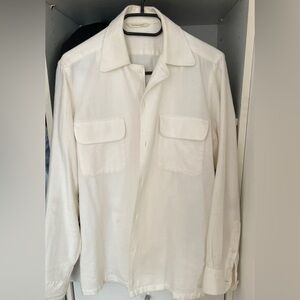 Suitsupply Cream Button-Down Casual Shirt with Patch Pockets